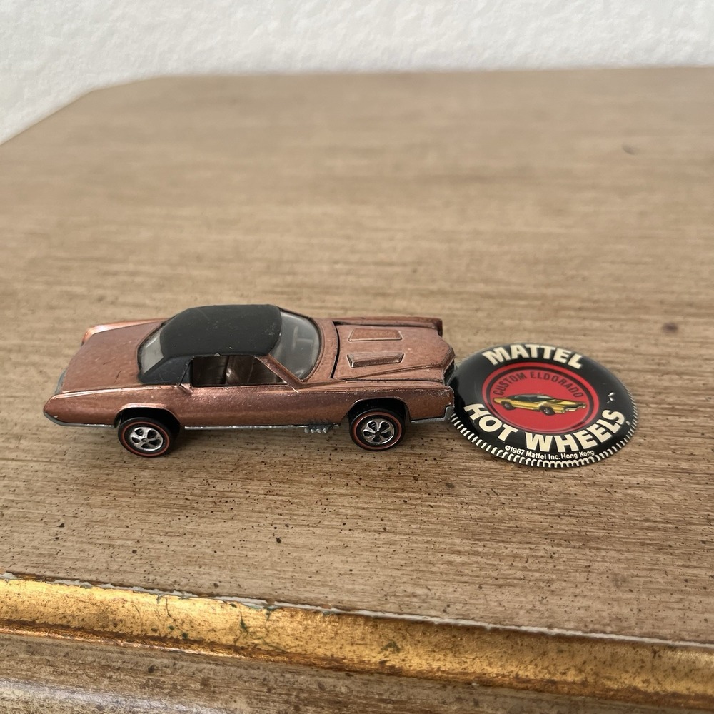 Hot Wheels Redline Custom Eldorado Copper Black Top US 1968 w/ Button Vintage
